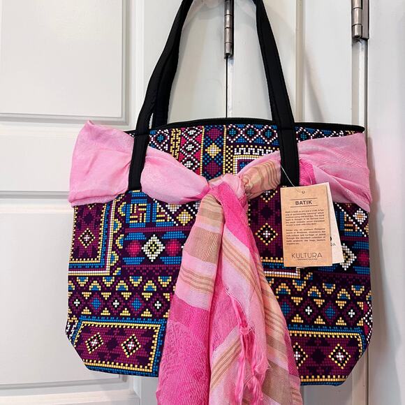 Kultura Tropika Batik Filipino zipper handbag purse tote bad accessory scarf NEW - Picture 8 of 8